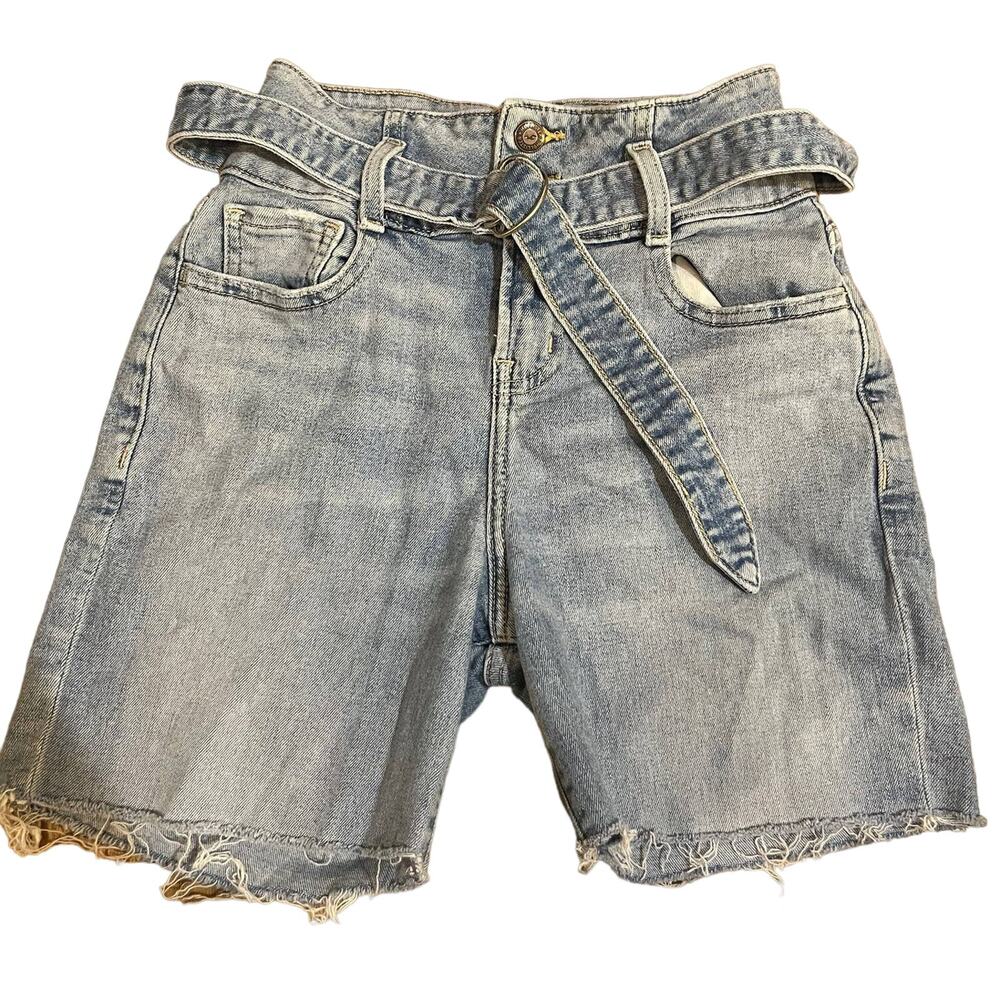 HOLLISTER Ultra hi-rise Mom Shorts Cut Off Belted 1R 25 Denim Blue Jeans